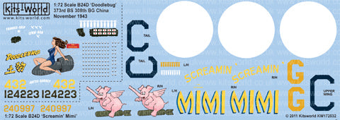 キッツワールド KW172032 1/72 アメリカ陸軍航空隊 B-24D リベレーター 第308爆撃航空群 第373爆撃飛行隊 `Doodlebug` 41-24223 (他)