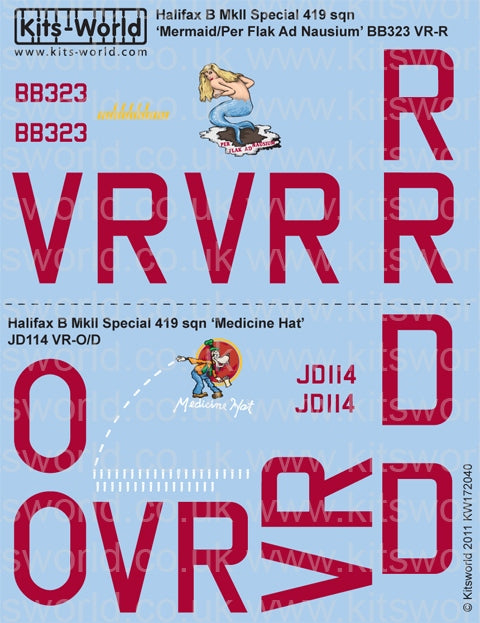 キッツワールド KW172040 1/72 WWII イギリス空軍 ハンドレページ ハリファックス B Mk.II 第419飛行隊 `Mermaid/Per Flak Ad Nausium` BB323