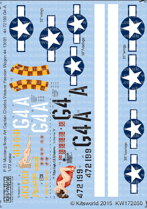 キッツワールド KW172050 1/72 アメリカ陸軍 P-51D チャールズ・ウィーバー大尉 デカールセット
