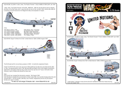 キッツワールド KW172073 1/72 アメリカ陸軍 B-29 スーパーフォートレス 第498爆撃飛行群 第873爆撃飛行隊 / 第92爆撃飛行群 第325爆撃飛行隊