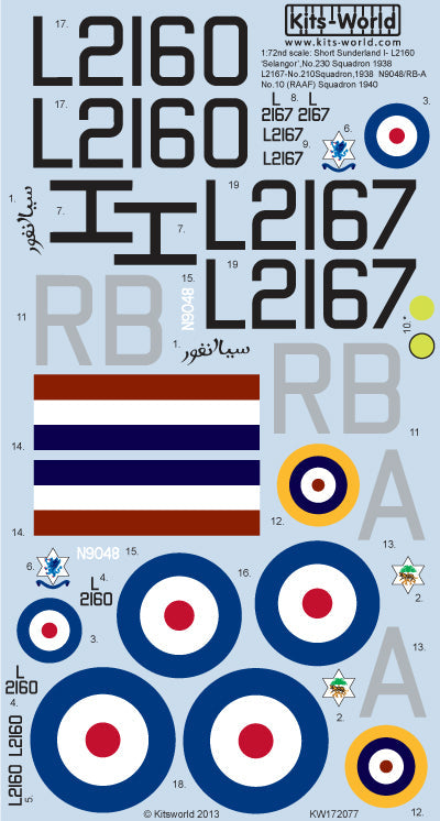 キッツワールド KW172077 1/72 ショート サンダーランドMk.Ⅰ- Sunderland Mk.I, L2160, 'Selangor' operated by No. 230 Squadron, ・・・