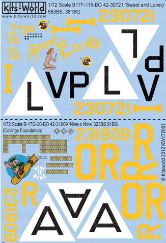 キッツワールド KW172081 1/72 アメリカ陸軍 B-17F/G フライングフォートレス 第381爆撃飛行群 第553爆撃飛行隊 / 第91爆撃飛行群 第323爆撃飛行隊