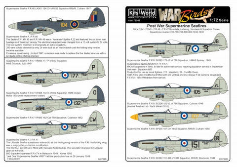 キッツワールド KW172085 1/72 シーファイア Mk.XVII,46,47 デカールセット