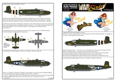 キッツワールド KW172089 1/72 イギリス空軍 B-25H ミッチェル `Hot Gen`,アメリカ陸軍 `Barbie III`