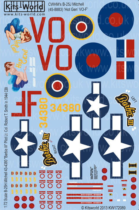 キッツワールド KW172089 1/72 イギリス空軍 B-25H ミッチェル `Hot Gen`,アメリカ陸軍 `Barbie III`