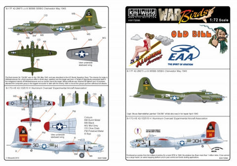 キッツワールド KW172090 1/72 アメリカ陸軍航空隊 B-17G フライングフォートレス, アメリカ陸軍航空隊 B-17F フライングフォートレス `Old Bill`