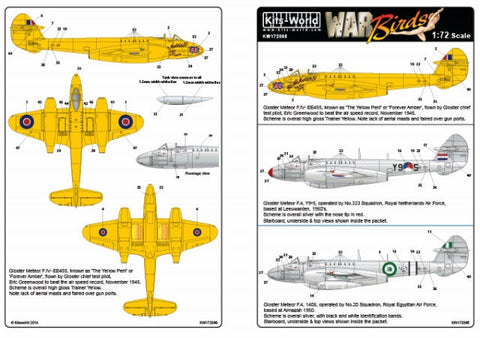 キッツワールド KW172098 1/72 グロスターミーティア F4 [イギリス空軍 `The Yellow Peril`,`Forever Amber`/オランダ空軍 第323飛行隊/エジプト空軍・・・