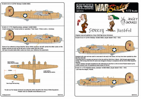 キッツワールド KW172114 1/72 アメリカ陸軍航空軍 B-24D リベレーター 第98爆撃航空群 第343爆撃飛行隊 `Sneezy` `Bashful/Jersey Jackass`