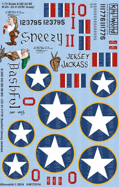 キッツワールド KW172114 1/72 アメリカ陸軍航空軍 B-24D リベレーター 第98爆撃航空群 第343爆撃飛行隊 `Sneezy` `Bashful/Jersey Jackass`