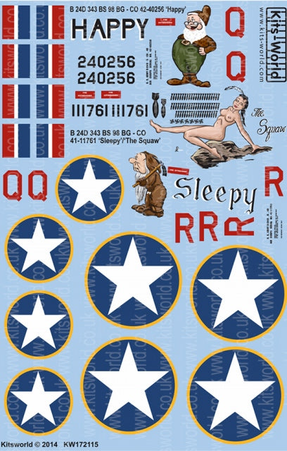 キッツワールド KW172115 1/72 アメリカ陸軍航空軍 B-24D リベレーター 第98爆撃航空群 第343爆撃飛行隊 `Happy` `Sleepy` `The Squaw`