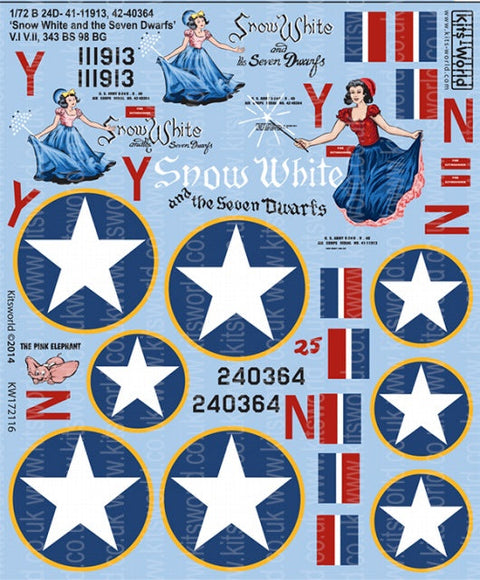 キッツワールド KW172116 1/72 アメリカ陸軍航空軍 B-24D リベレーター 第98爆撃航空群 第343爆撃飛行隊 ‘Snow White and the Seven Dwarfs’ - ve・・・