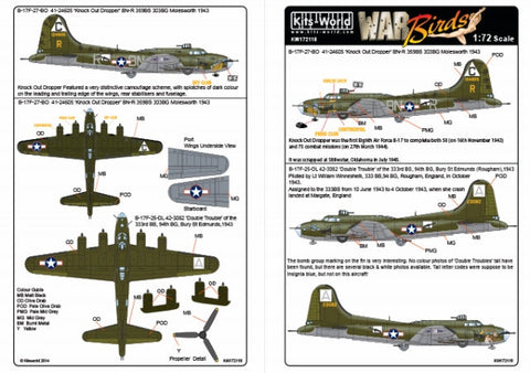 キッツワールド KW172118 1/72 アメリカ陸軍航空軍 B-17F フライングフォートレス 第303爆撃飛行群 第359爆撃飛行隊 `Knockout Dropper` etc.