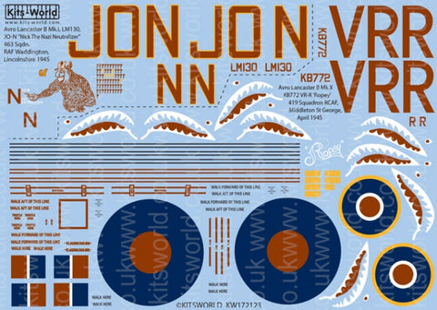 キッツワールド KW172123 1/72 アブロランカスターB Mk.I-B/Mk.X イギリス空軍 第463飛行隊 Nick The Nazi Neutralizer/カナダ空軍 第419飛行隊 Ro・・・