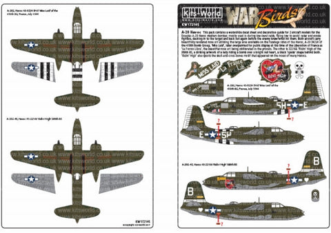キッツワールド KW172145 1/72 WWII アメリカ陸軍 A-20 ハボック `Miss Laid` & `Ridin` High` ノーズアート機デカール ?