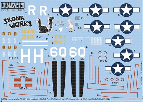 キッツワールド KW172147 1/72 A-20G Havoc, 6Q*R, ‘Skonk Works’, 410th BG, 9th AF, 1944. A-20G Havoc, ‘H’, ‘L・・・