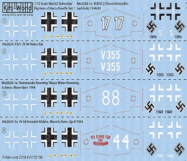 キッツワールド KW172156 1/72 Me262A-1a III/EJG 2 Oberst Heinz B?r, Lechfeld, 1944/45.Me262A-1/U5 JV 44 Heinz B?r.Me262A-1a ‘・・・