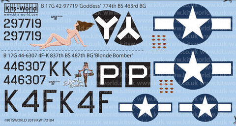 キッツワールド KW172184 1/72 B 17G 42-97719 ‘Goddess’ 774th BS 463rd BG - B 17G 44-6307 4F-K 837th BS 487th BG ‘Blonde Bomber’・・・