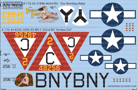 キッツワールド KW172185 1/72 B 17G 42-31846 463rd BG ‘Our Bombay Baby’ - B 17G 44-8256 359th BS BN-Y 303rd BG ‘Yankee Girl’・・・
