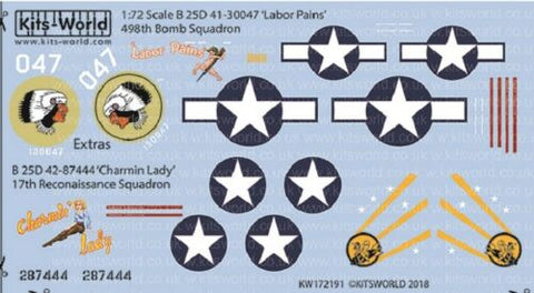 キッツワールド KW172191 1/72 WWII アメリカ軍 B-25D ミッチェル Labor Pains` & `Charmin Lady` ノーズアート機デカール