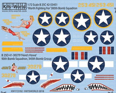キッツワールド KW172192 1/72 WWII アメリカ軍 B-25C/D ミッチェル Worth Fighting For` & `Here`s Howe` ノーズアート機デカール