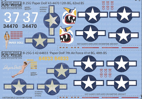 キッツワールド KW172198 1/72 B-25H ミッチェル ‘Paper Doll’ 43-4470 12th BG, 82nd BS. B-25G-5 42-64833 ‘Paper Doll’ 7th Air Force 41st BG, 48th BS.