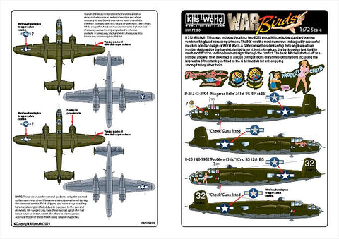 キッツワールド KW172200 1/72 B-25J ミッチェル 43-3904 ‘Niagaras Belle’ 341st BG 491st BS. B-25 J 43-3952 ‘Problem Child’ 82nd BS 12th BG.