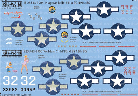 キッツワールド KW172200 1/72 B-25J ミッチェル 43-3904 ‘Niagaras Belle’ 341st BG 491st BS. B-25 J 43-3952 ‘Problem Child’ 82nd BS 12th BG.