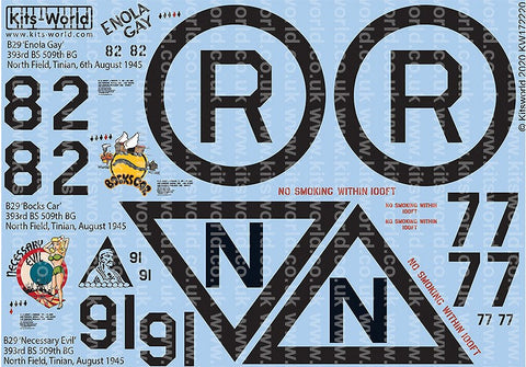 キッツワールド KW172220 1/72 B29 44-86292 ‘エノラ・ゲイ’ 393rd BS 509th BG ノースフィールド, テニアン, 1945年8月6日.
B29 44-27297 ‘ボックス カー’ 393rd BS 509th BG ノースフィールド, テニアン, 1945年8月.・・・