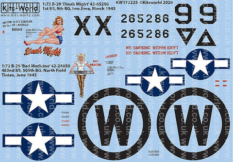 キッツワールド KW172225 1/72 B-29 ‘ダイナ マイト’ 42-65286 1st BS, 9th BG, 硫黄島, 1945年3月. B-29 ‘バッド メディスン’ 42-24850 482nd BS, 505th BG, ノースフィールド テニアン, 45年6月