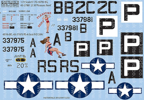 キッツワールド KW172232 1/72 B 17G 487th BG, 43-37981 2C-B ‘プレジャー ベント’ - B-17G 487th BG, 43-37975 RS-A ‘ジャスト F/O 20%’