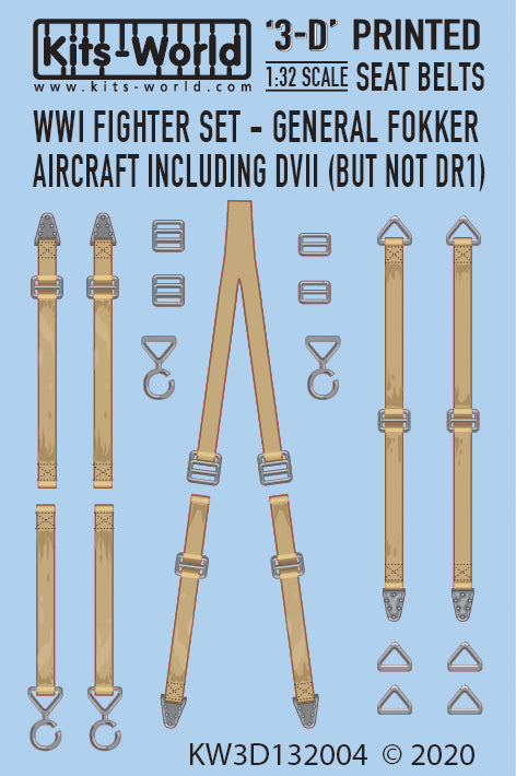 キッツワールド KW3D132004 1/32 フルカラー3D WWII シートベルト デカール. WWI 戦闘機セット - フォッカー 汎用機 DVII 含む(NOT DRI).
