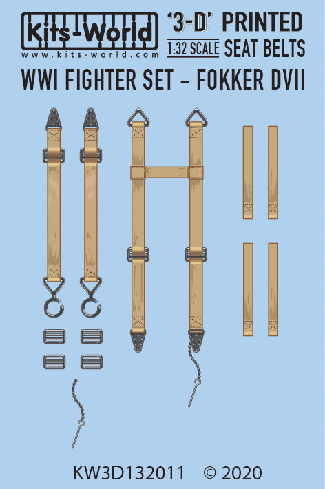 キッツワールド KW3D132011 1/32 フルカラー3D WWII シートベルト デカール. WWI パイロット セット - Fokker DVII.