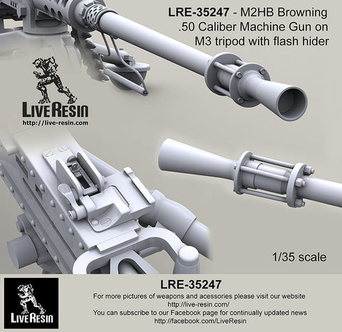 Live Resin LRE35247 1/35 M2HB Browning .50 Caliber Machine Gun on on M3 tripod with flash hider ・・・
