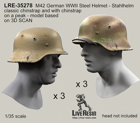 Live Resin LRE35278 1/35 M42 German WWII Steel Helmet - Stahlhelm 42, classic chinstrap and with ・・・