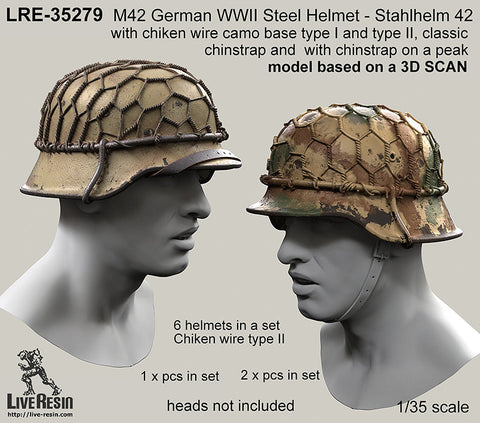 Live Resin LRE35279 1/35 M42 German WWII Steel Helmet - Stahlhelm 42 with chiken wire camo base ・・・