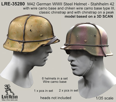 Live Resin LRE35280 1/35 M42 German WWII Steel Helmet - Stahlhelm 42 with wire camo base and chiken ・・・