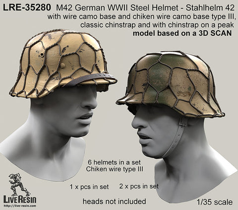 Live Resin LRE35280 1/35 M42 German WWII Steel Helmet - Stahlhelm 42 with wire camo base and chiken ・・・