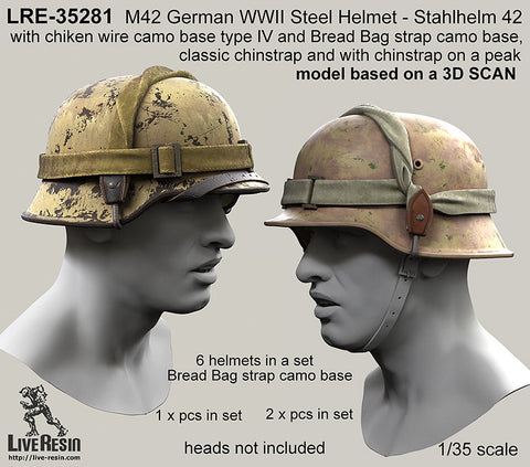 Live Resin LRE35281 1/35 M42 German WWII Steel Helmet - Stahlhelm 42 with chiken wire camo base type IV ・・・