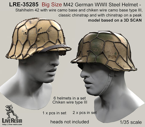 Live Resin LRE35285 1/35 Big Size M42 German WWII Steel Helmet - Stahlhelm 42 with wire camo base ・・・