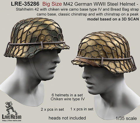 Live Resin LRE35286 1/35 Big Size M42 German WWII Steel Helmet - Stahlhelm 42 with chiken wire camo ・・・