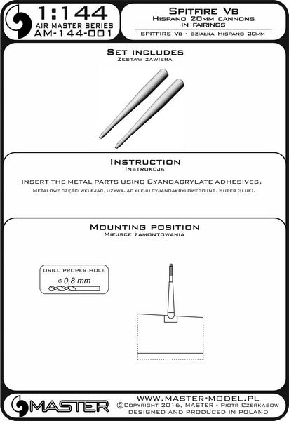 マスター AM-144-001 1/144 スーパーマリンスピットファイア Vb フェアリング付イスパノ 20mm機関砲