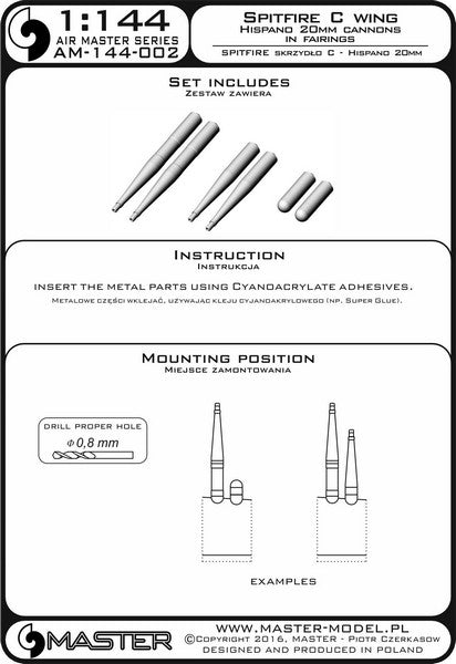 マスター AM-144-002 1/144 スーパーマリンスピットファイア Cウィング フェアリング付イスパノ20mm機関砲