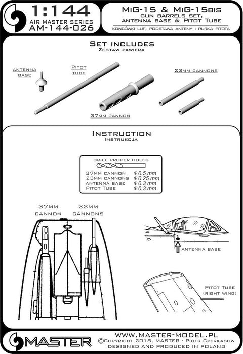 マスター AM-144-026 1/144 ミグ 15 銃身, アンテナ基部 およびピトー管