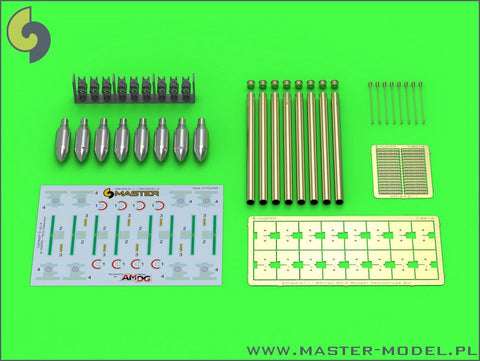 マスター AM-24-012 1/24 ブリティッシュ 3in Rocket RP-3 with 60LB SAP ヘッド (8pcs) 後期型 Mk III rail (タイフーン,モスキート,ボーファイター,ハリケーン他用)