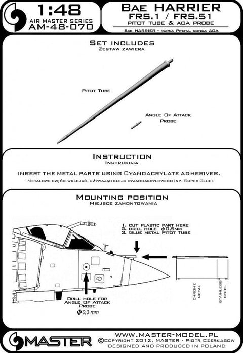 マスター AM-48-070 1/48 ハリアーFRS.1/FRS.51のピトー管と迎角プローブ