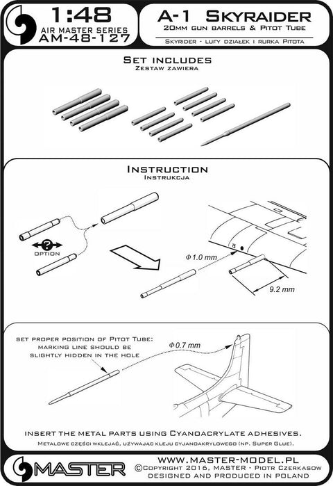 マスター AM-48-127 1/48 A-1 スカイレイダーの20mmキャノン砲の砲身とピトー管