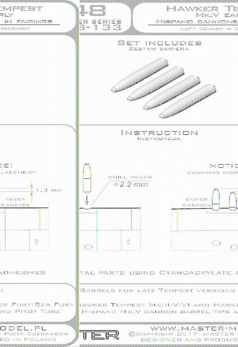 マスター AM-48-133 1/48 ホーカー テンペスト Mk.V 初期型のイスパノ20mmキャノン砲のフェアリング付砲身