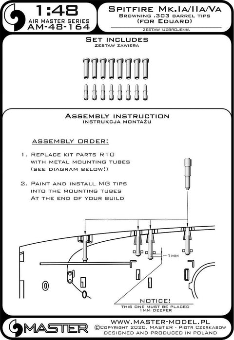 マスター AM-48-164 1/48 スピットファイア Mk.Ia/IIa/Va - ブローニング .303 バレルチップ (for Eduard)