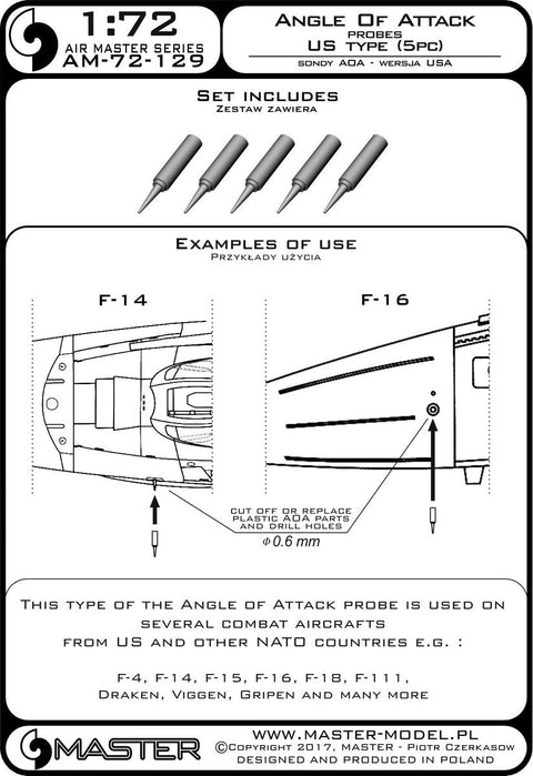 マスター AM-72-129 1/72 迎角プローブ(アメリカンタイプ、5本入り)