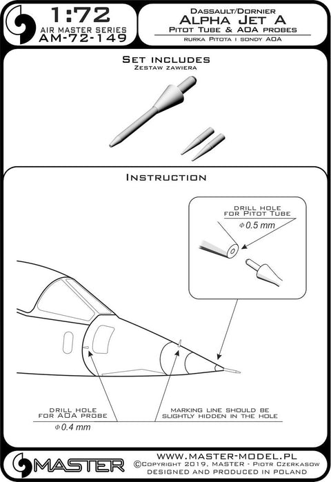 マスター AM-72-149 1/72 アルファ ジェット A ピトー管と迎角プローブ
